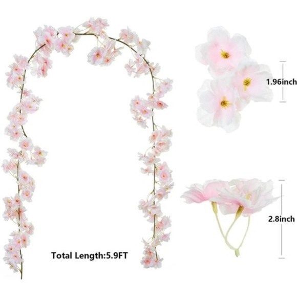 8pcs 47.2ft Artificial Cherry Blossom Flower Garland Hanging Vines for Spring - Picture 2 of 7